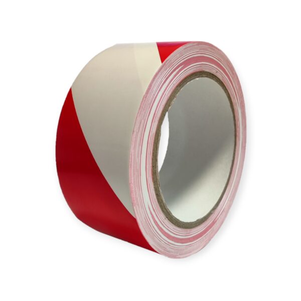 Taśma oznaczeniowa pcv biało-czerwona 50mm/33m winylowa, klejąca, nieodblaskowa