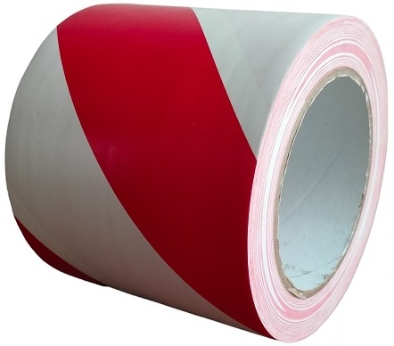 Taśma oznaczeniowa pcv biało-czerwona 100mm/33m winylowa, klejąca, nieodblaskowa